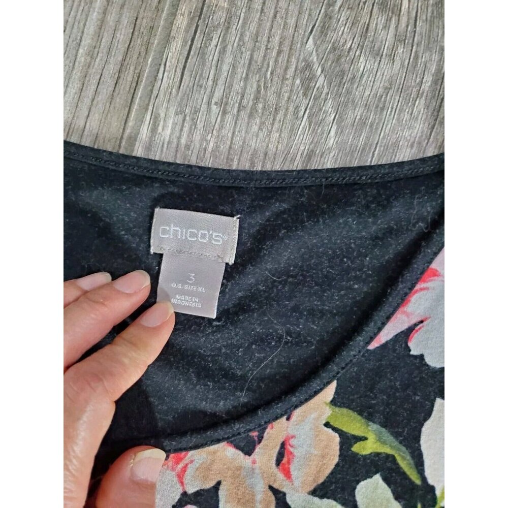 Chicos Women Black Floral Open Front Short Sleeve Casual Comfort W/ Matching Top - Picture 4 of 4